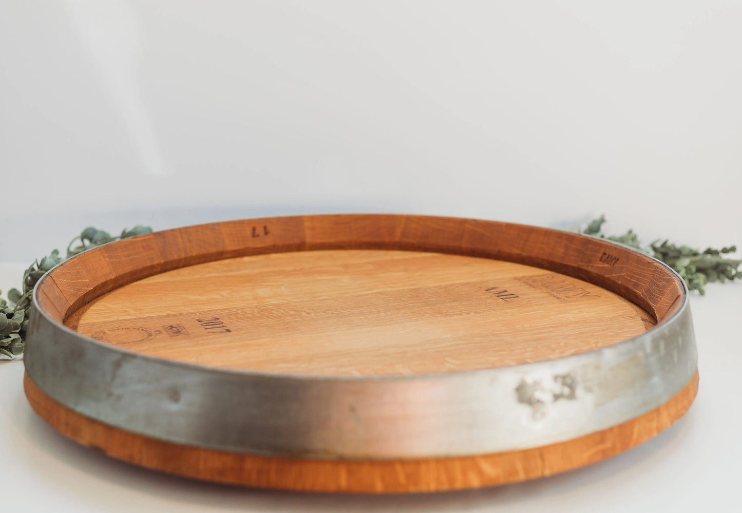 Side view of the Wine Barrel Top Lazy Susan