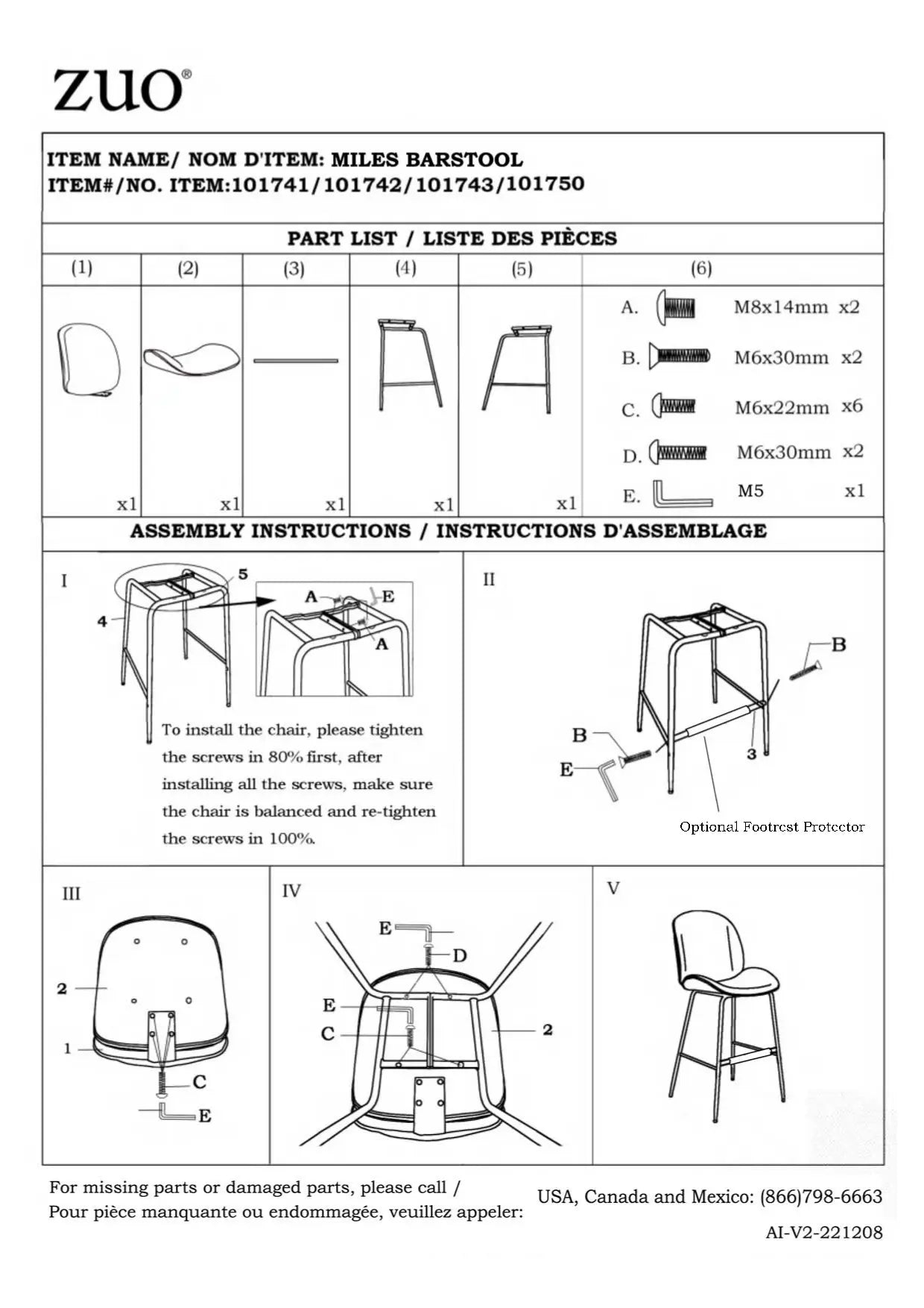 Miles Barstool Red Instructions