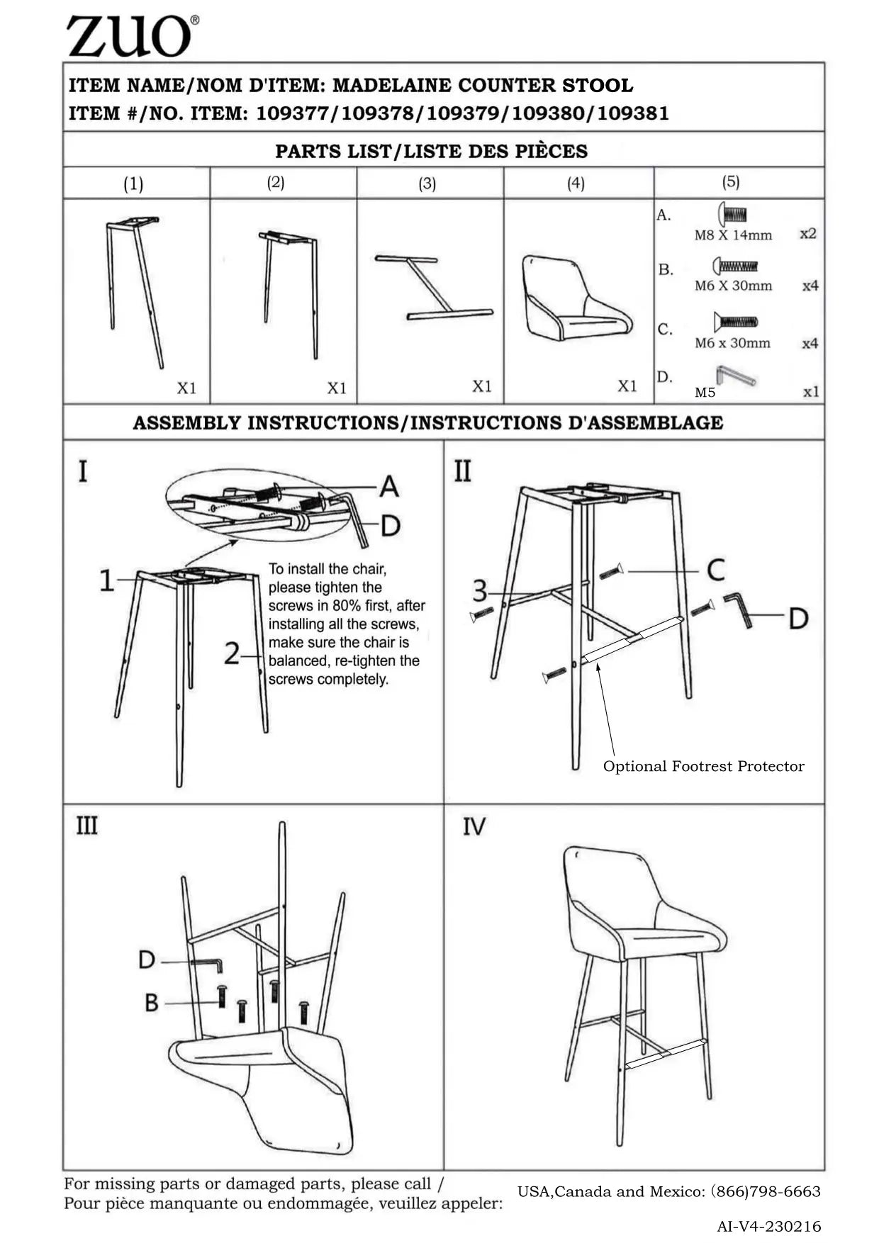 Assembly instructions of Counter Stool