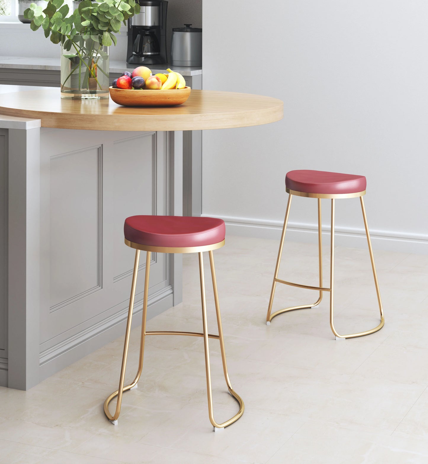 Bree Counter Stool Burgundy and Gold full view