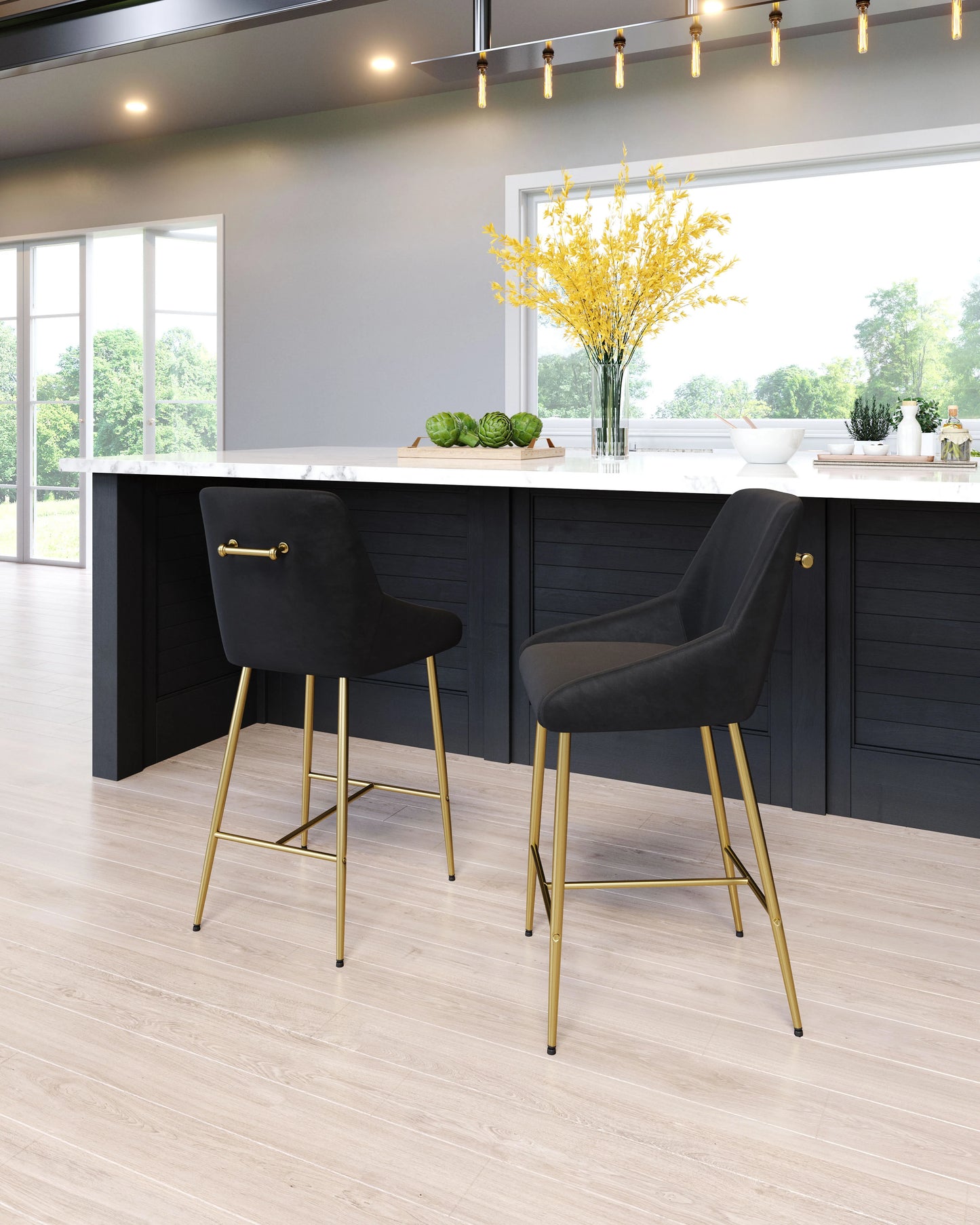 Madelaine Counter Stool Black & Gold in kitchen
