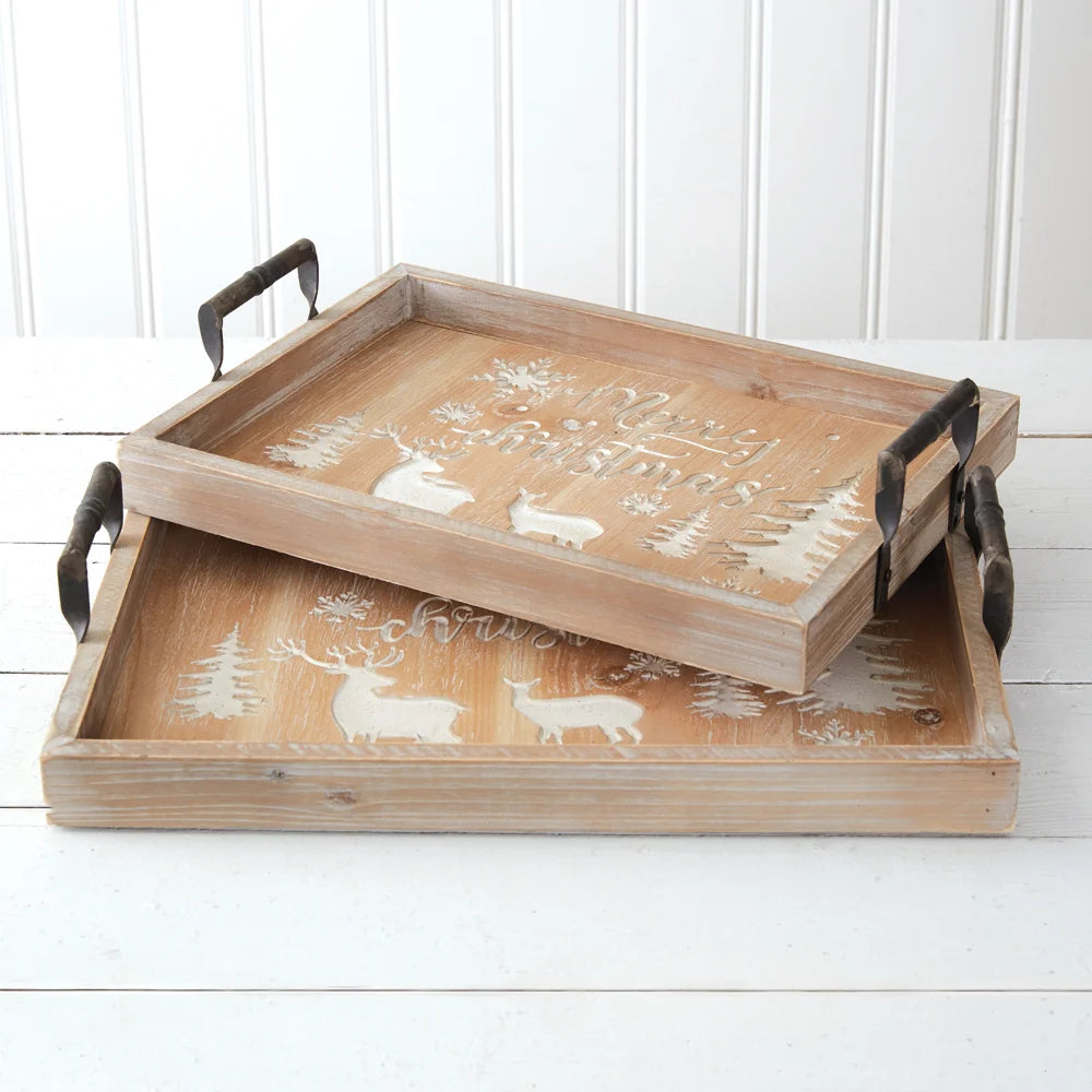 wooden trays with christmas motif