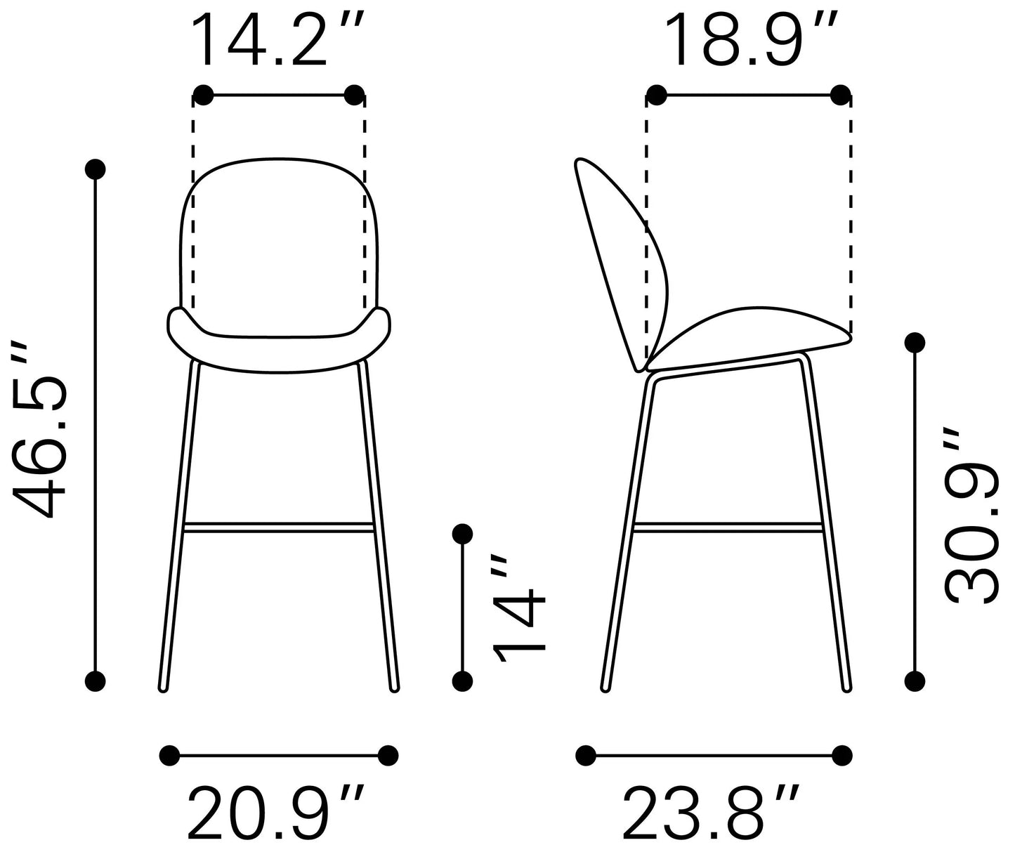 Dimensions of Miles Barstool Red 