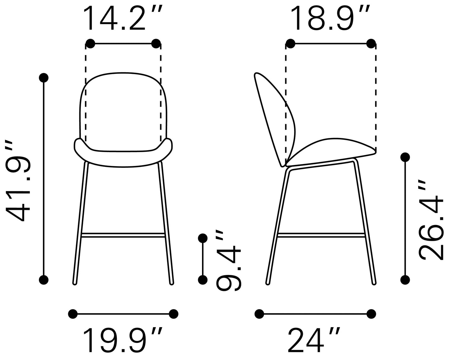 Dimensions of Miles Counter Stool Red