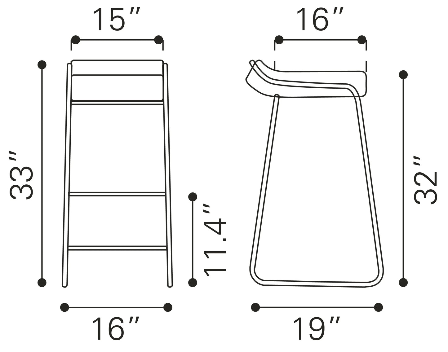 Dimensions of Wedge Barstool 