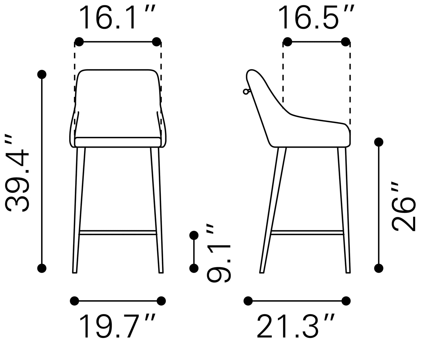 Dimensions of Madelaine Counter Stool 