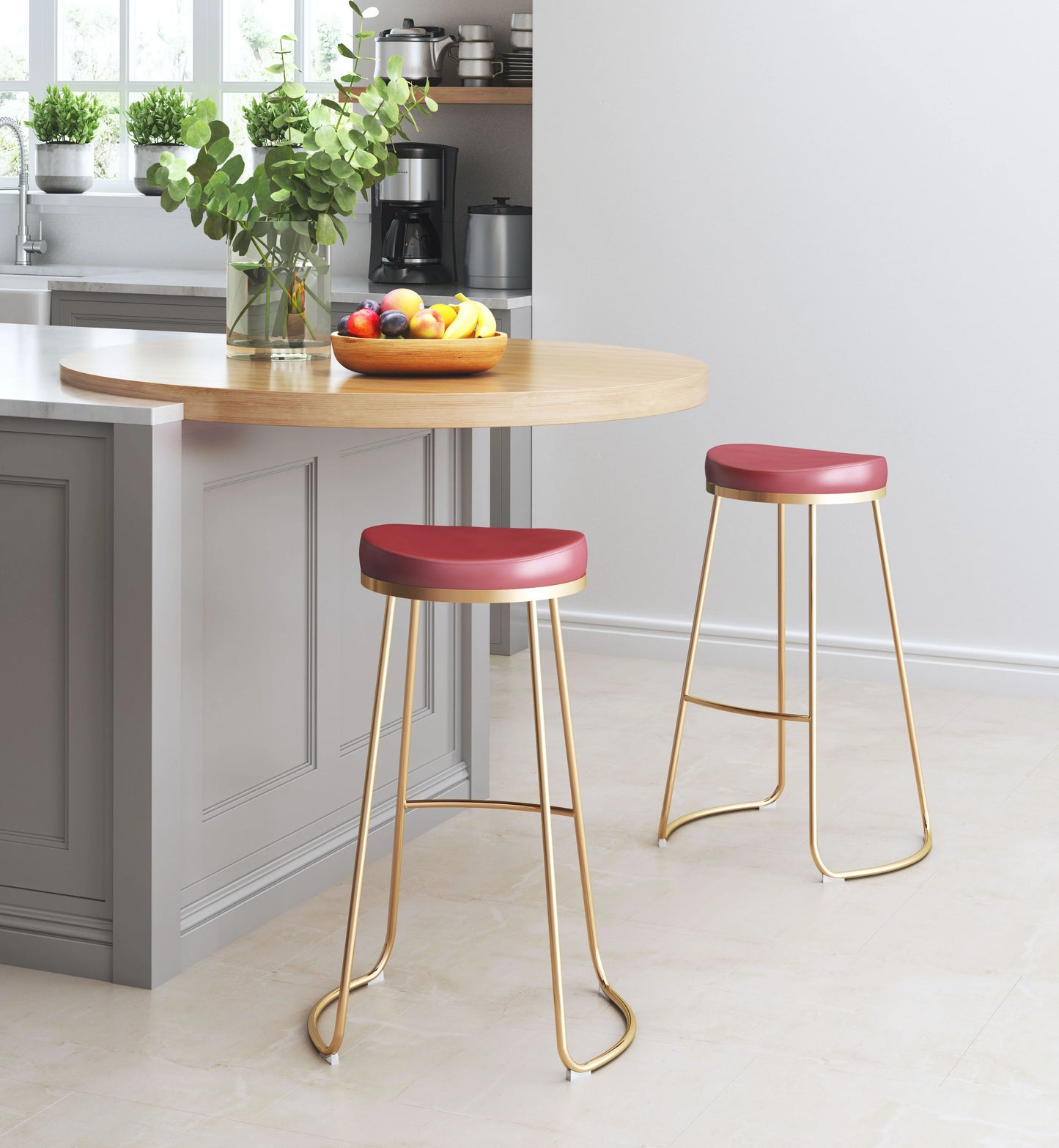 Bree Barstool Burgundy and Gold full view