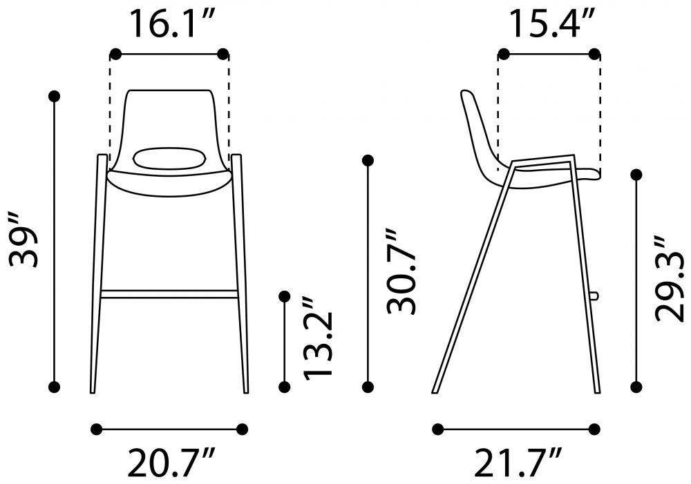 dimensions of every part Desi Barstool Brown & Walnut 