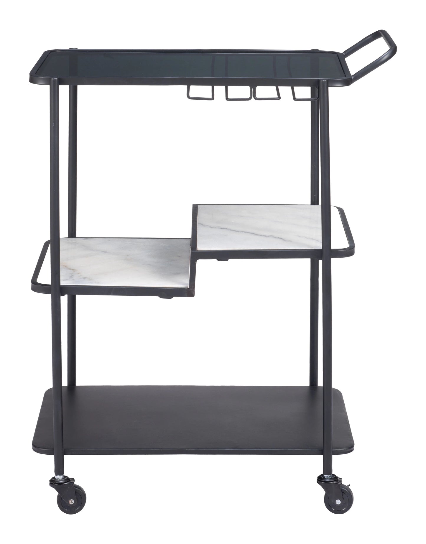 Tiered bar cart with stemware rack