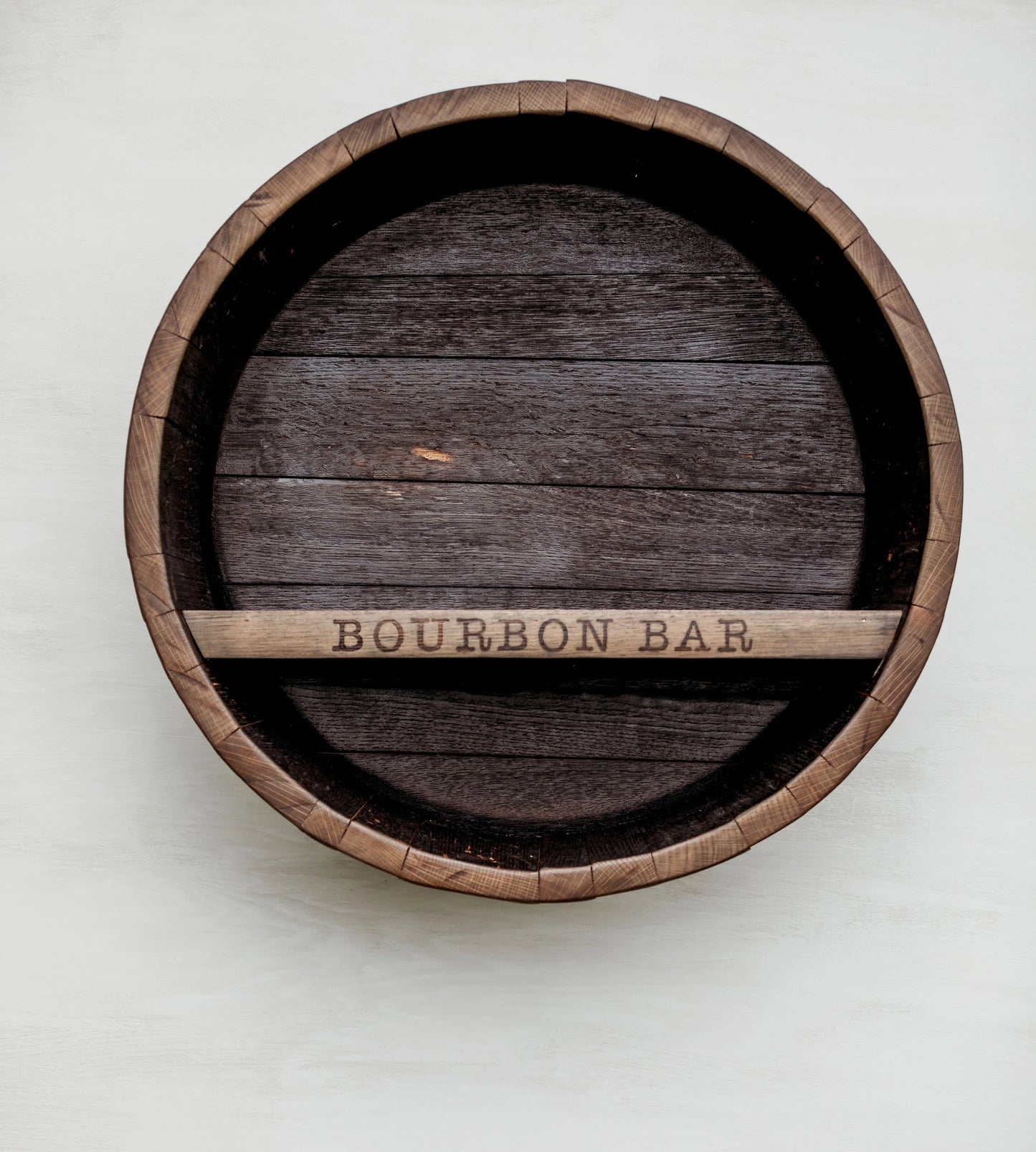 Front of Bourbon Barrel Liquor Shelf 