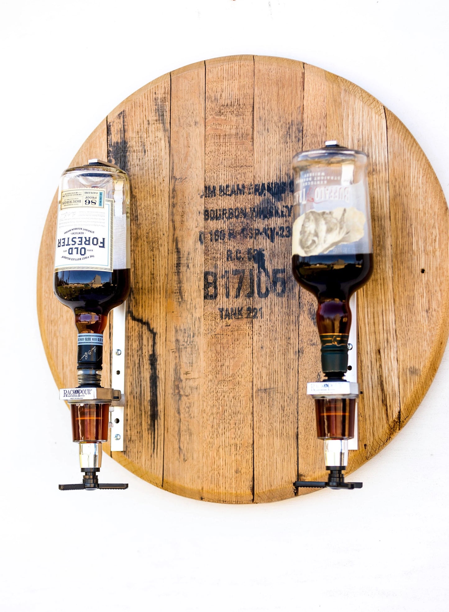 Angled view of double whiskey dispensers