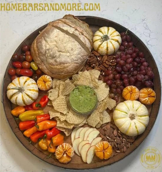 This Wine Barrel Top Lazy Susan is perfect for party planning, or a family dinner. Just fill it up and put in the center of the table or wherever guests are gathering.