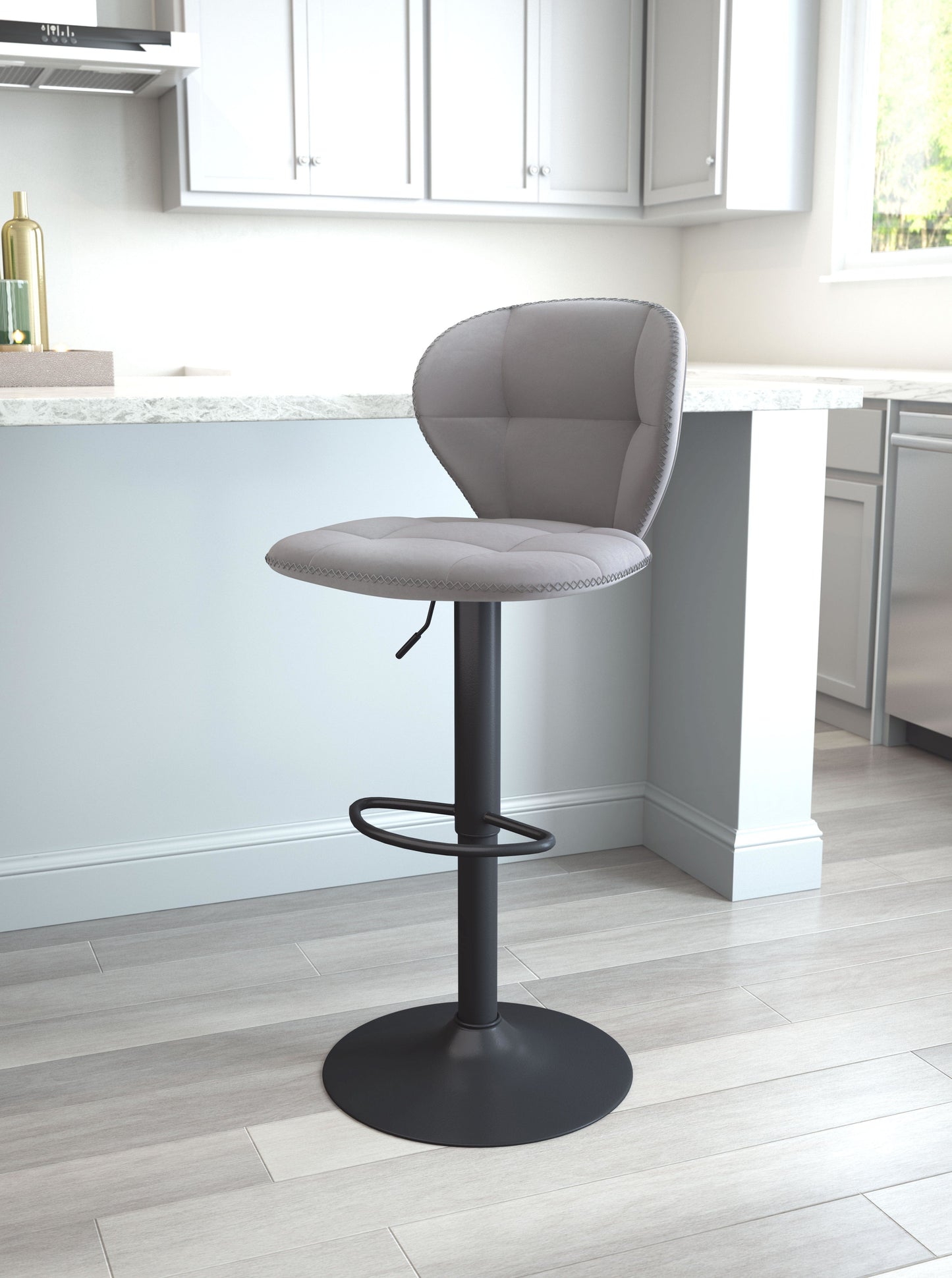 Modern Bar Stool with Padded Gray Seat