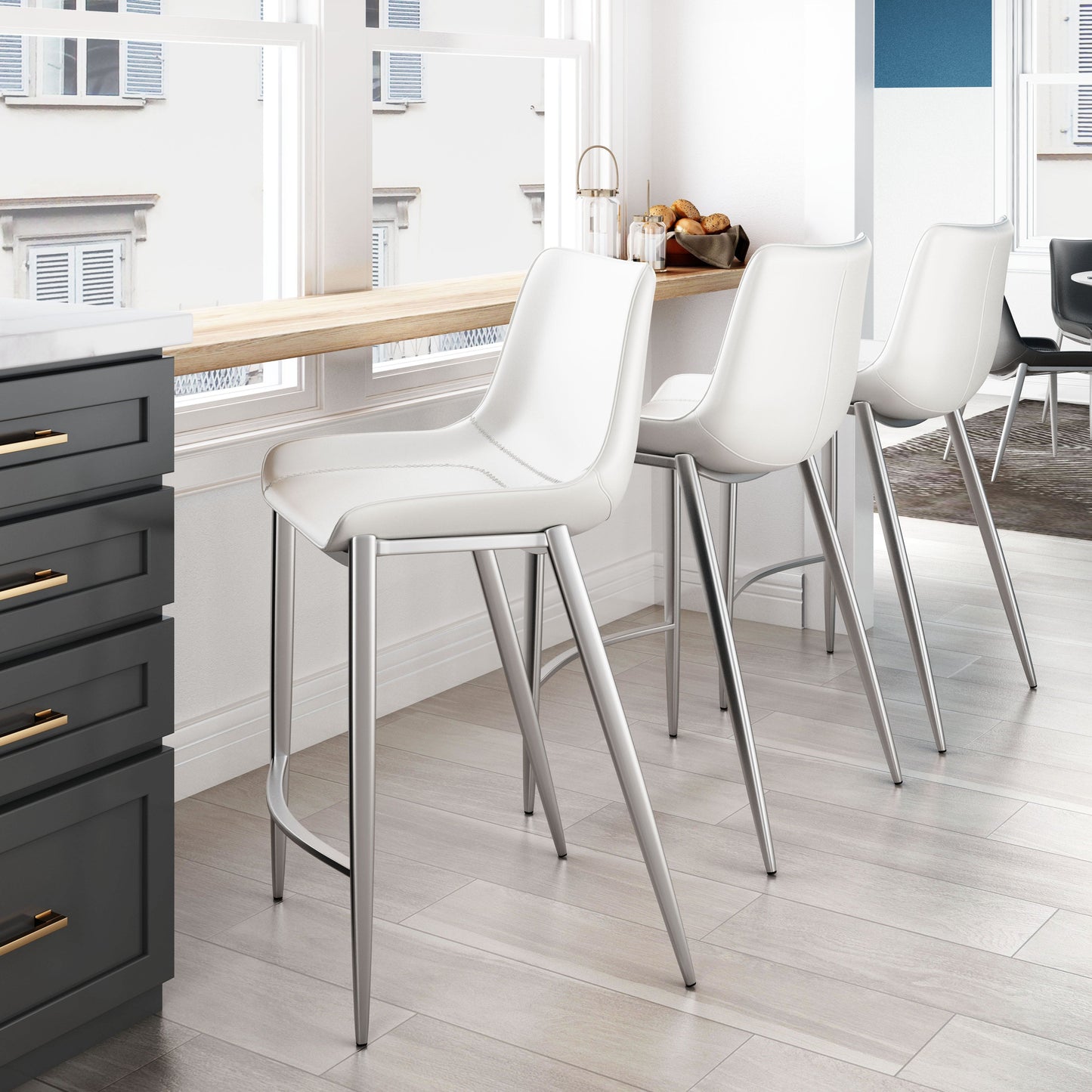 Magnus Counter Stools in White & Silver