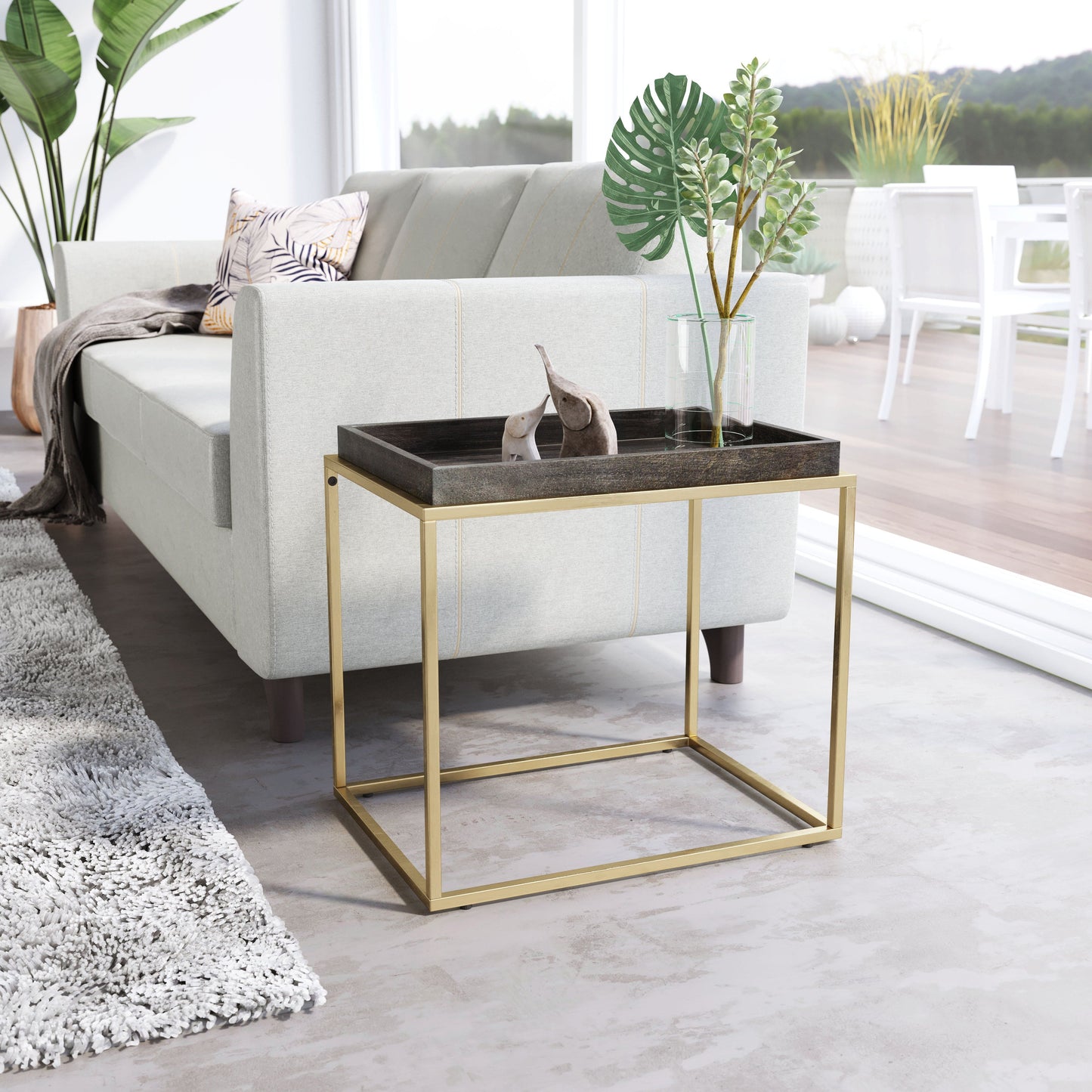 Glam table in modern living setting 