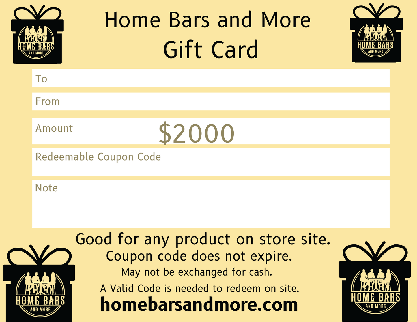 $2000 Gift Card to Home Bars and More