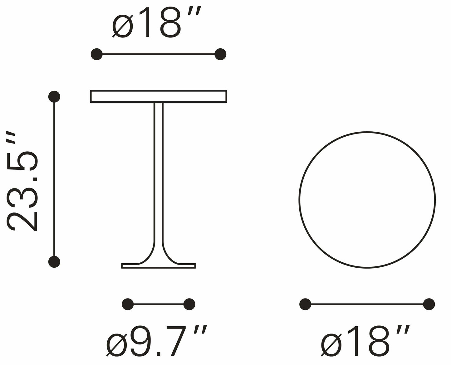 Dimensions of Cluster Drink Table