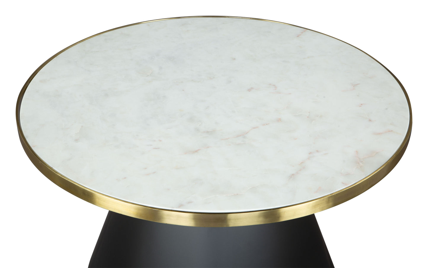 Angled view of marble top with gold rim