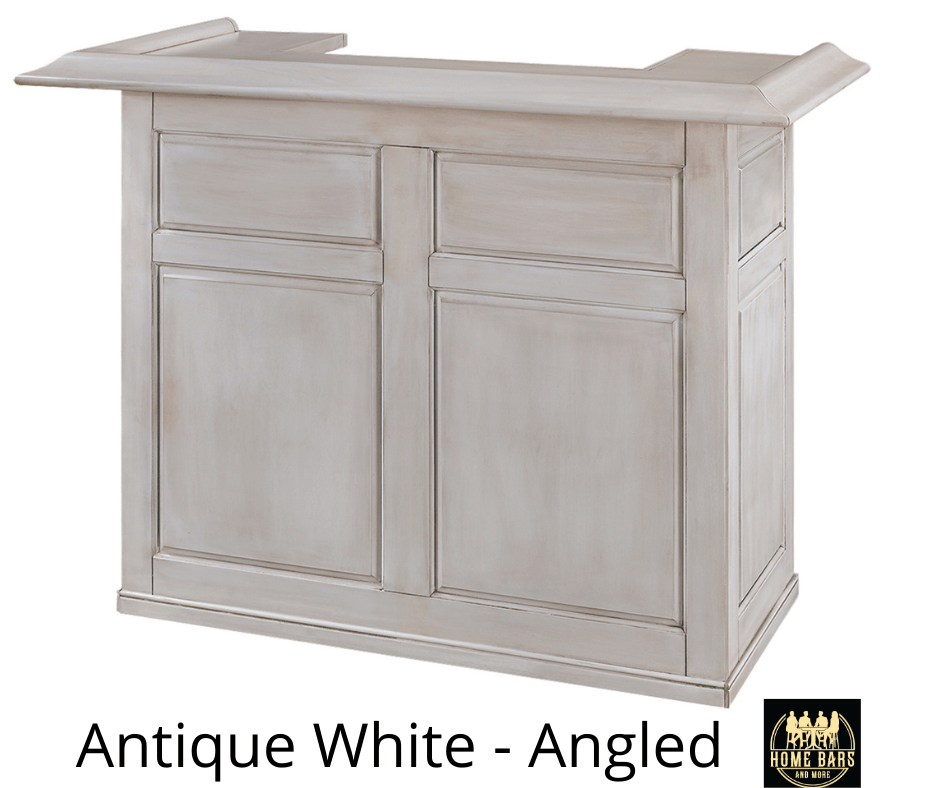 60" Full Home Bar in Antique White Finish - Front Angled View