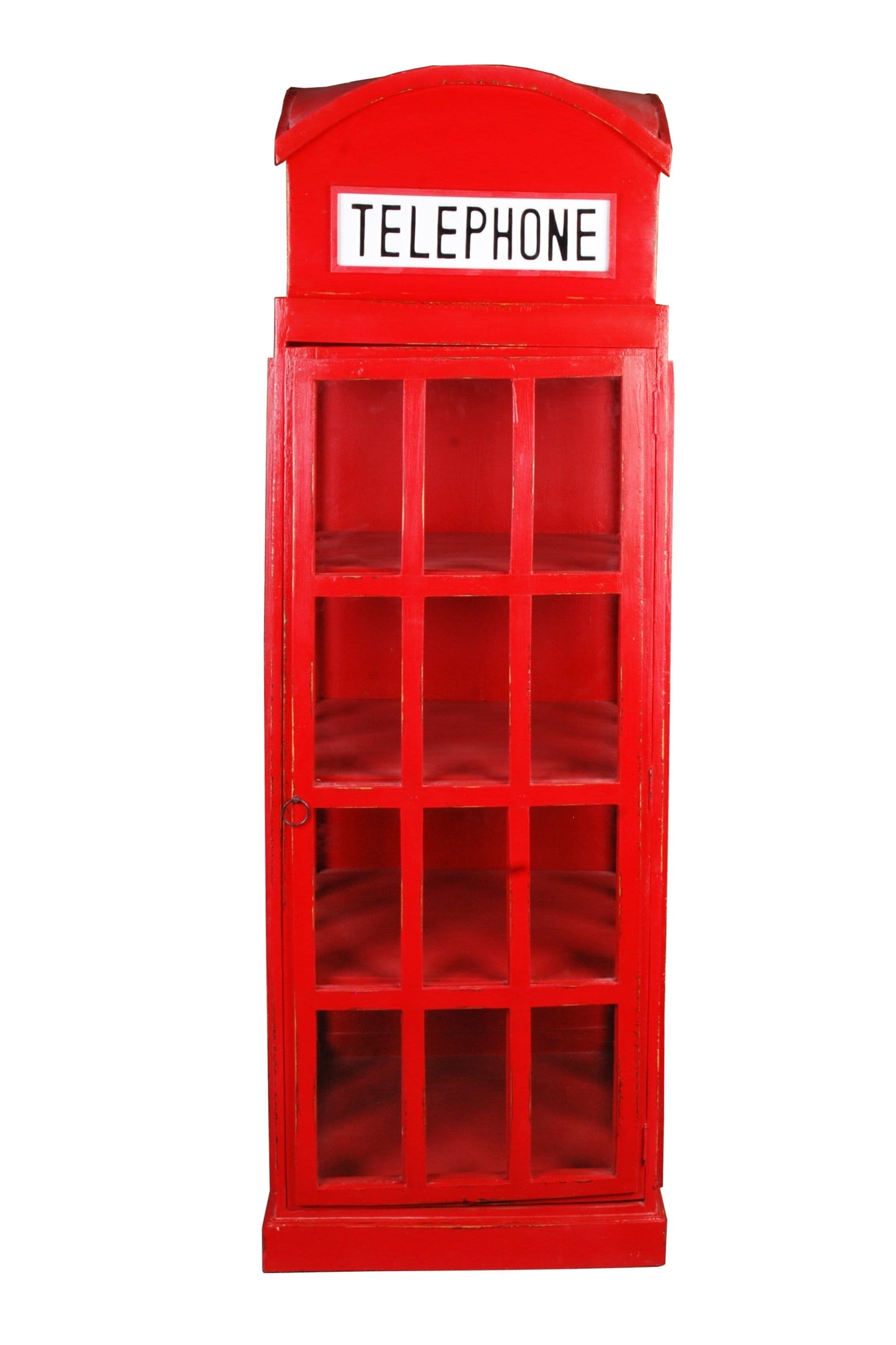 English Phone Booth Cabinet | Distressed Red