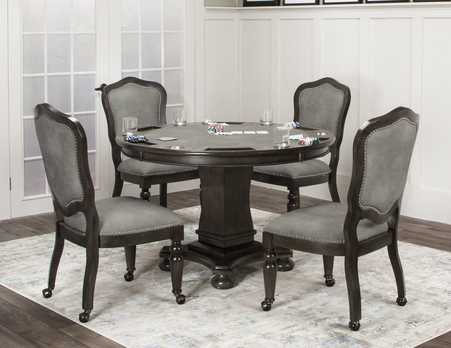 Five piece game table set showing the poker table. 