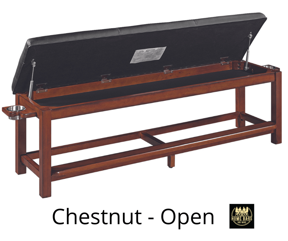Chestnut Finish Storage Bench with Cupholders & Cue Rests