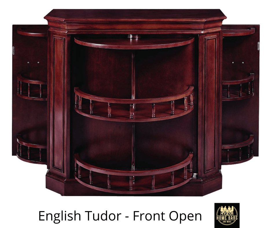 English Tudor Finish - Front Open View of Liquor Storage 