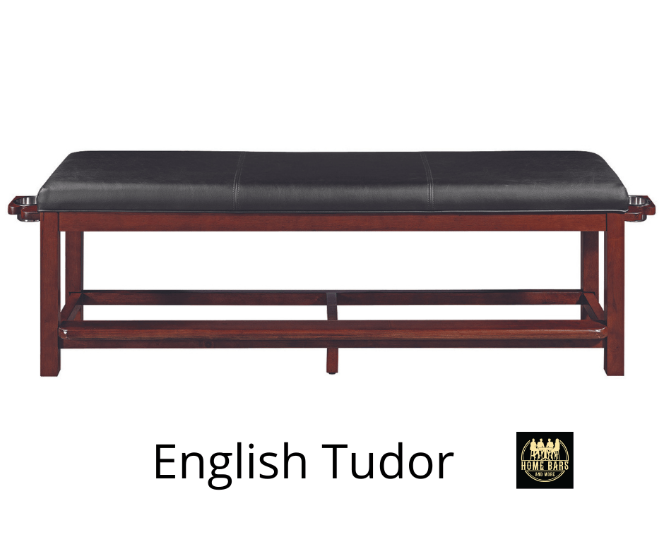 English Tudor Finish Bench showing cupholders & cue rests