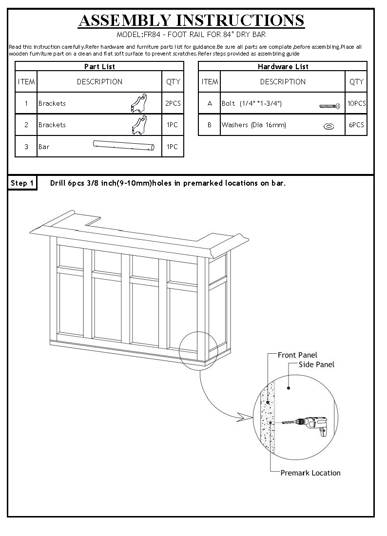 Foot Rail Assembly page 1