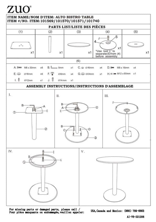 Assembly of bistro table