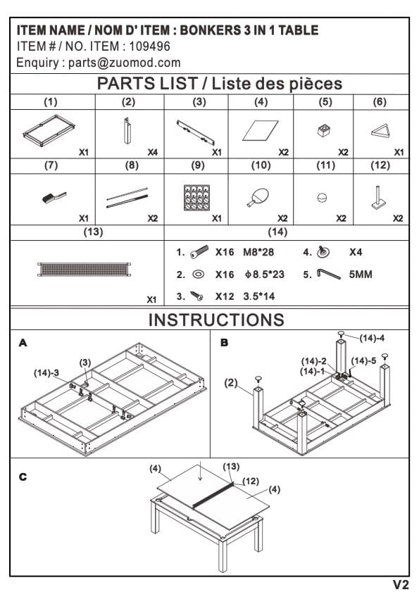 Bonkers Table Assembly Instructions