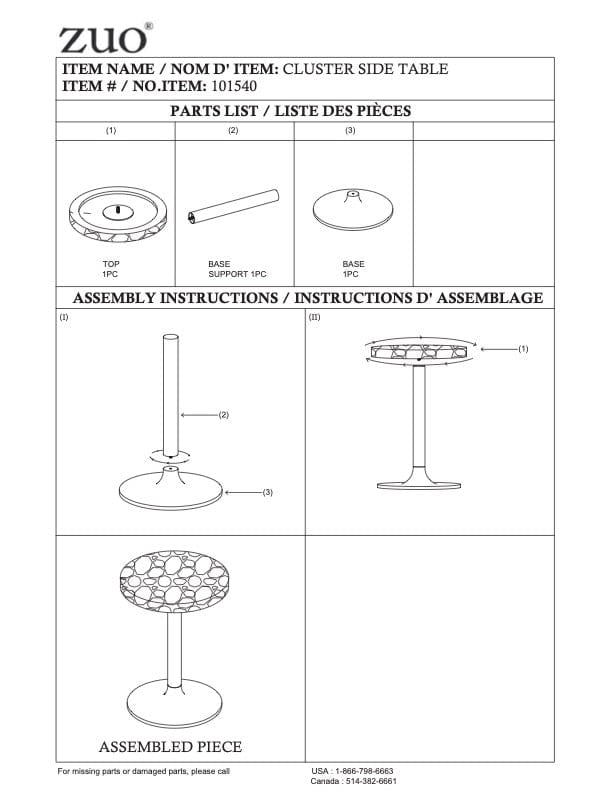 Assembly Instructions for Cluster Table