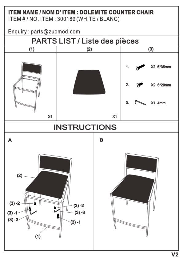 Assembly of Dolemite counter chair 