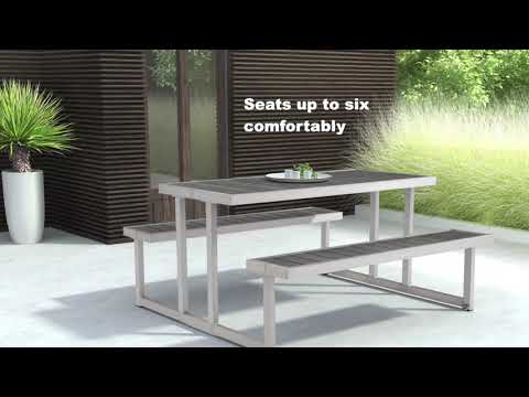 Video of Cuomo Picnic Table Burshed Aluminum by Zuo Modern