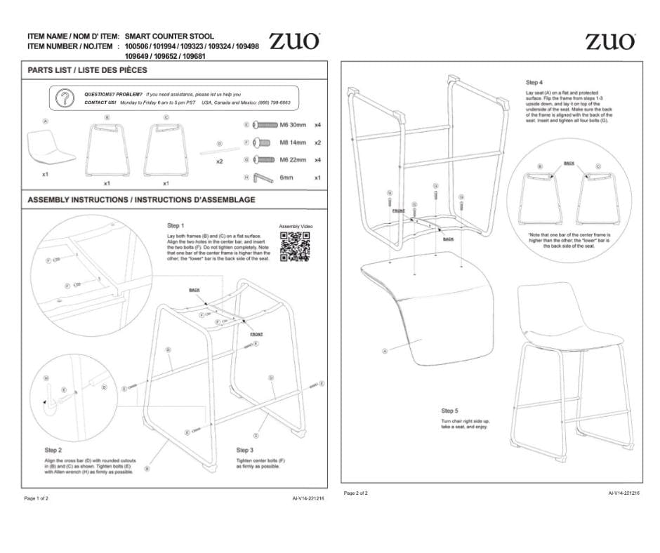 Assembly of Smart Counter Chairs