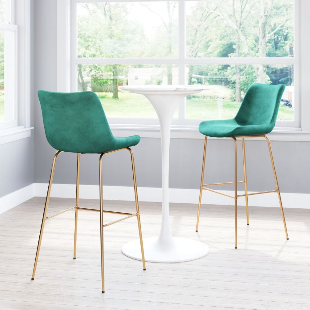 Modern Glam Green Velvet Bar Chairs